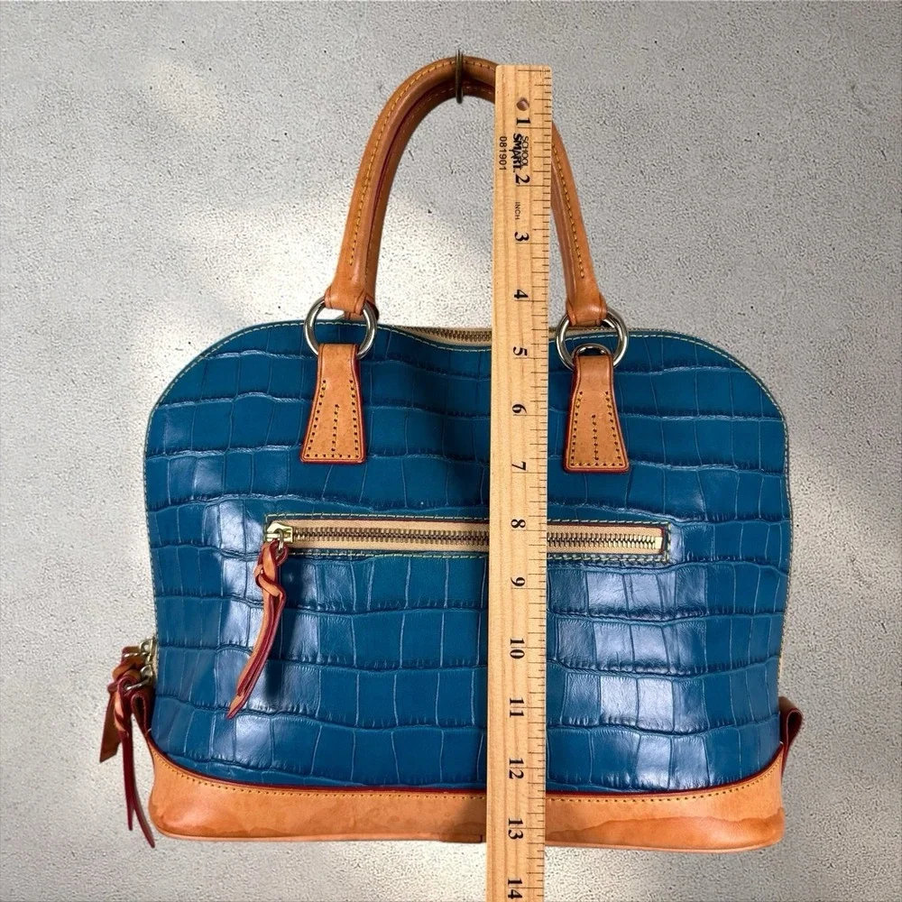Dooney & Bourke Marine Blue Embossed Croc Leather Dome Satchel Bag
